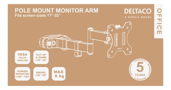 Monitor arm pole mounting ARM0305 1732" 8kg tilt swivel