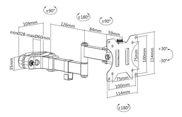 OFFICE Monitor arm pole mounting 1732" 8kg swivel rotate