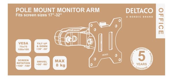 OFFICE Monitor arm pole mounting 1732" 8kg swivel rotate