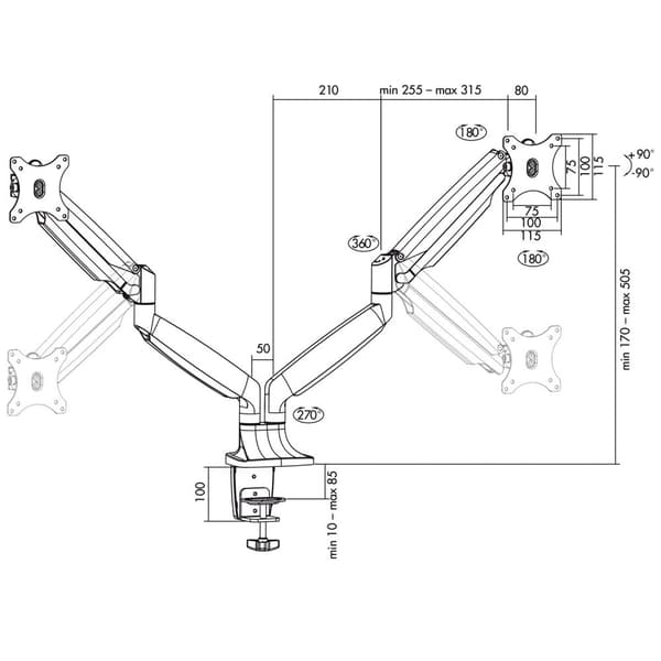 Monitorarm dobbel 13-32" gass A