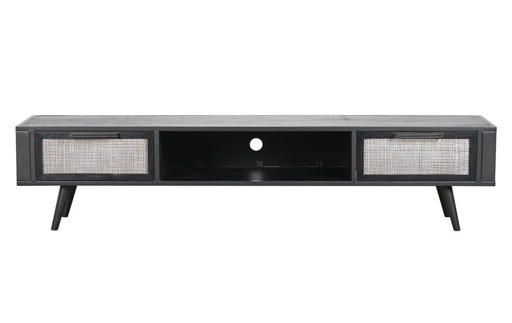 NordicMindiRattan TV möbel med 1 hylla och 2 lådor, svart.
