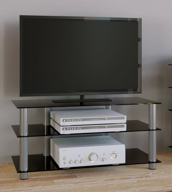 Netasa mediamöbel med 3 glashyllor silverfärgad, svart glas.