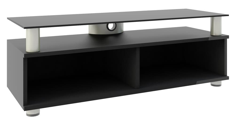 Clunis mediamöbel med 2 fack, 1 hylla och 1 glashylla svart lack, svart glas.