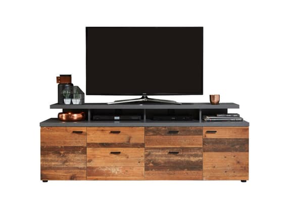 Mood TV möbel 2 dörrar, 2 lådor, 4 öppna fack, 2 klaffar ekmönstrad, Old Wood-look.