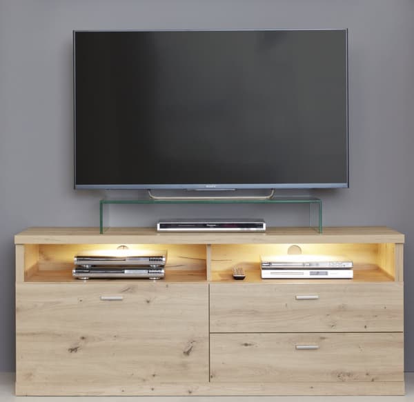 Echo TV möbel 2 lådor, 2 öppna fack, 1 klaff, med belysning ekmönstrad.