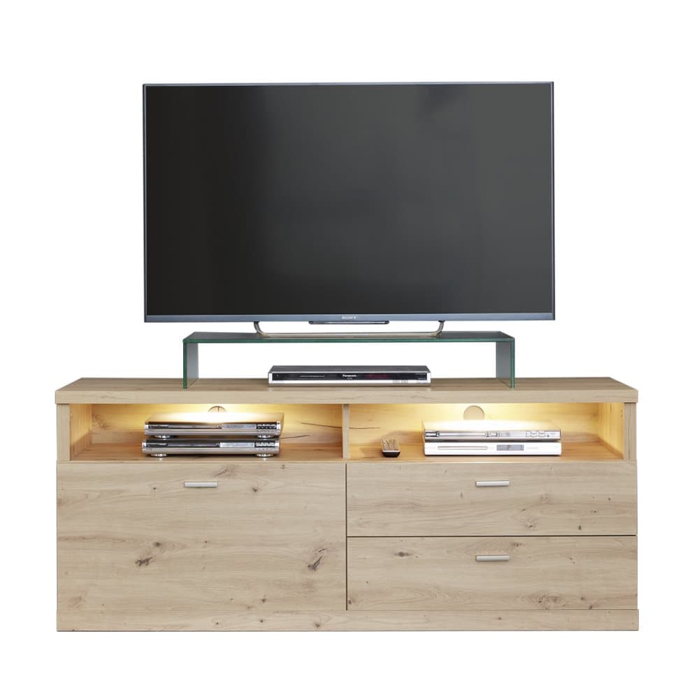 Echo TV möbel 2 lådor, 2 öppna fack, 1 klaff, med belysning ekmönstrad.