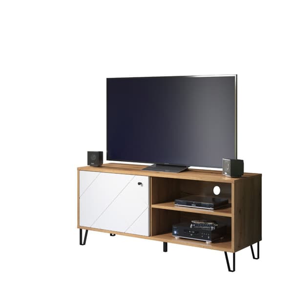 Touch TV møbel 1 låge, 2 åbne rum eg dekor, mat hvid.