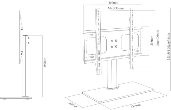 B-TTS 400 TV stander med glasfod, sort.