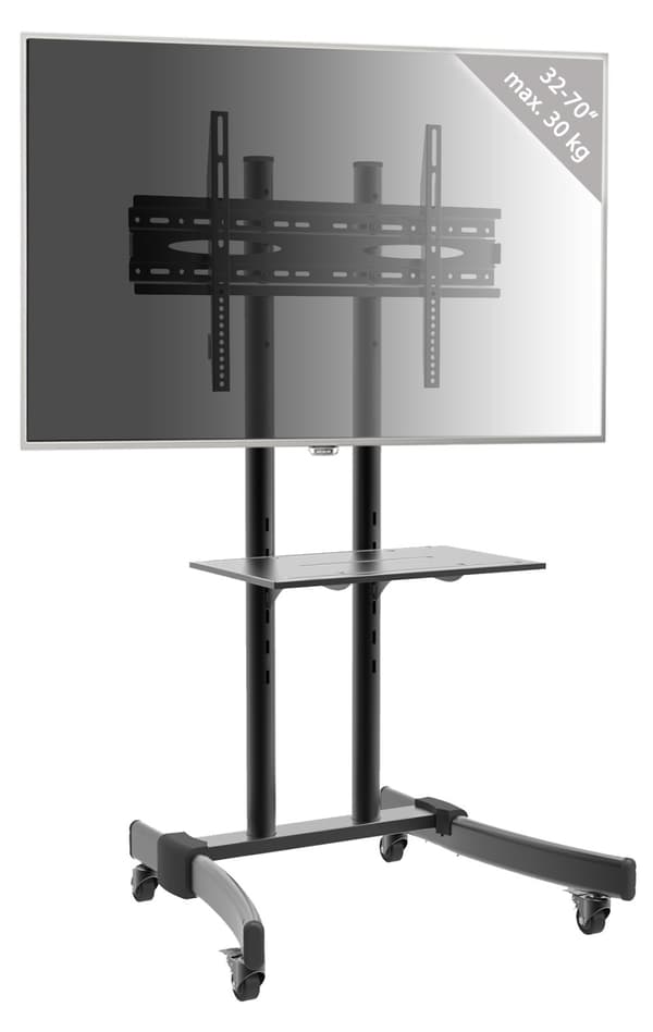 B-MS 125 TV-stativ Höjdjusterbart med 1 hylla och hjul svart.