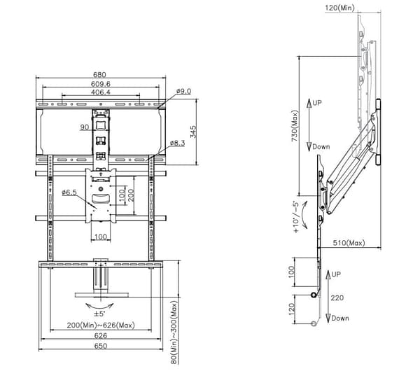 Multibrackets Universal TV-vægbeslag 40"-65" Pull Down Full Motion Flexarm
