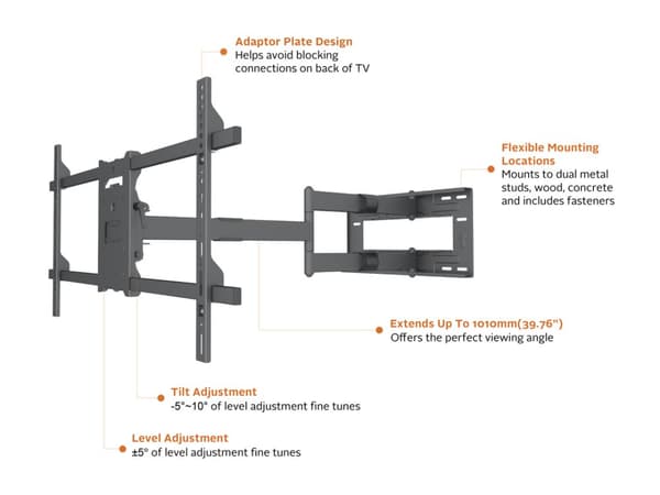 Multibrackets Universal TV Väggfäste 42"-75" Long Reach Arm 1010mm