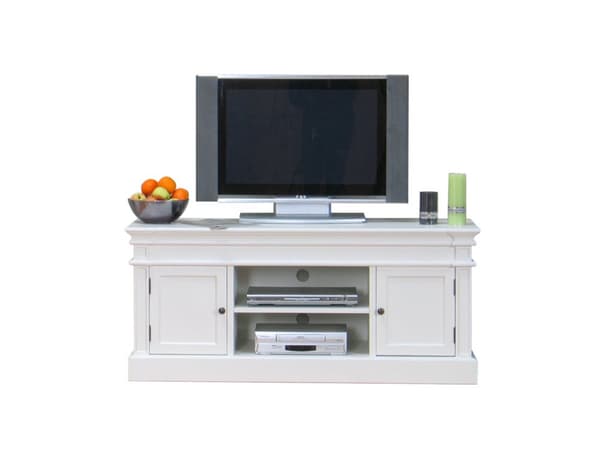 Amaretta tv-benk, bredde 137 cm, høyde 60 cm, antikk hvit, antikk patinert.