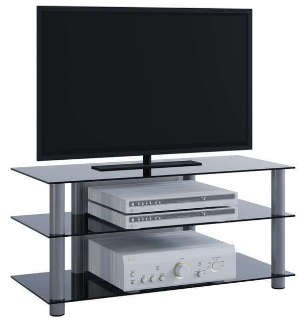 Netasa TV-møbel med 3 glasshyllersølvfarget, svart glass.