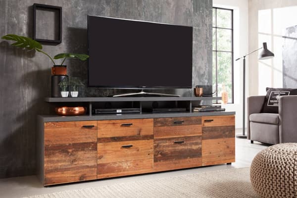Mood TV-bord 2 dører, 2 skuffer, 4 åpne rom, 2 klaffer eik dekor, old wood dekor.