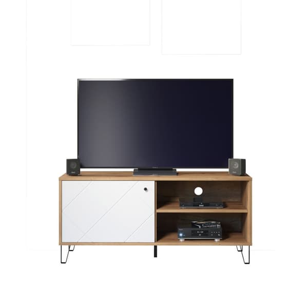 Touch TV-bord 1 dør, 2 åpne rom eik dekor, matt hvit.