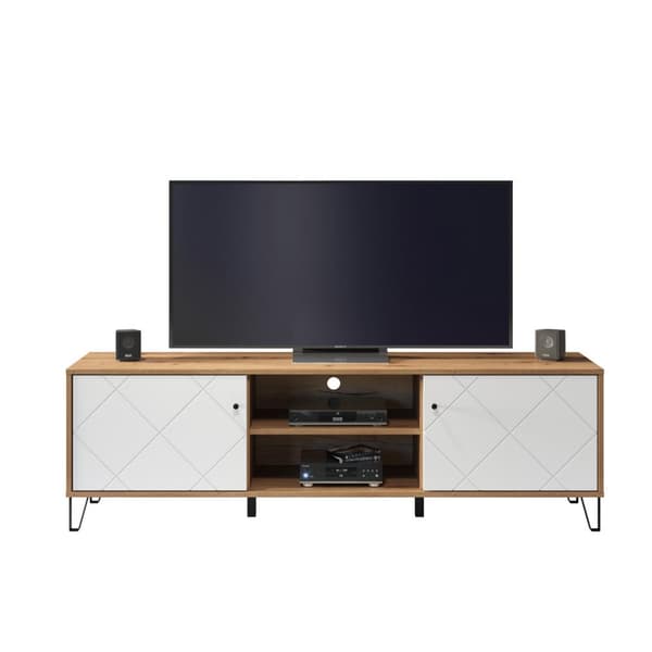 Touch TV-bord 2 dører, 2 åpne rom  eik dekor, matt hvit.