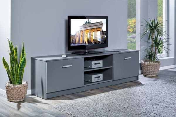 Elenzio TV-bord 2 dører, 2 åpne rom grå.