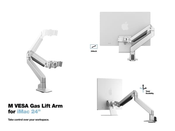 Multibrackets M Gas Lift Arm iMac® 24” Silver – Monitorarm för iMac® 24", Gasfjädrad höj, sänk och vridbar, Silver