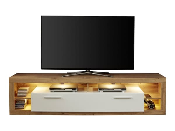 Rock TV-bord 200 cm 1 dør, 4 åpne rom Wotan eik dekor, hvit, hvit høyglans.