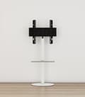 Miniatyrbillede 3 af 7: Cirla TV stander med 1 hylde, rund fod, hvid, klarglas.