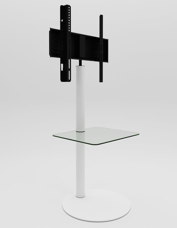 Cirla TV stander med 1 hylde, rund fod, hvid, klarglas.