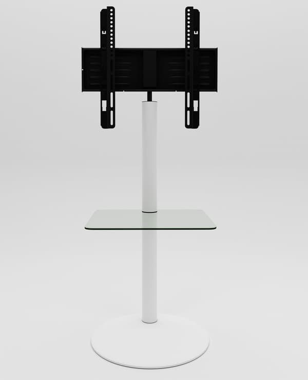 Cirla TV stander med 1 hylde, rund fod, hvid, klarglas.