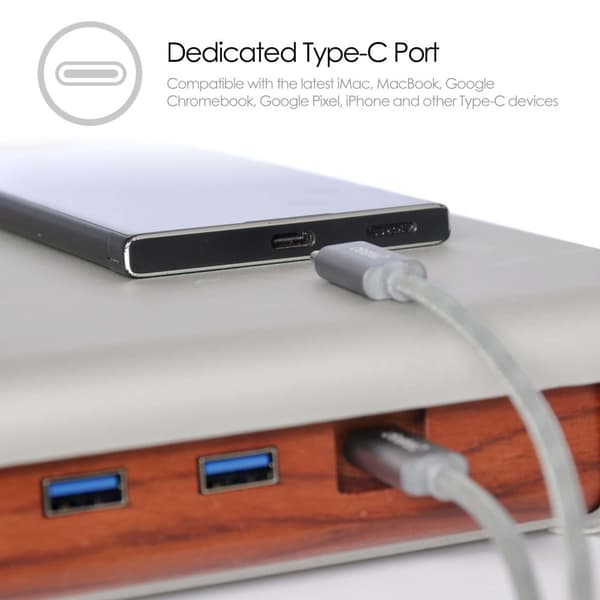 DESIRE2 Näyttöteline Riser Universal 3x USB-A, 1x Type-C, Hopea