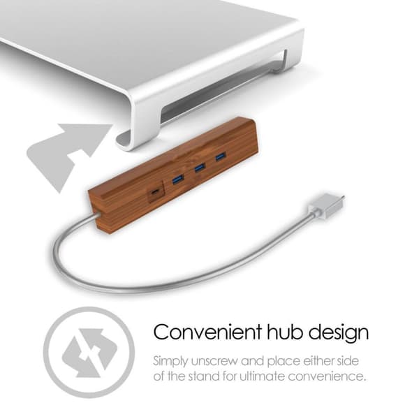 DESIRE2 Näyttöteline Riser Universal 3x USB-A, 1x Type-C, Hopea