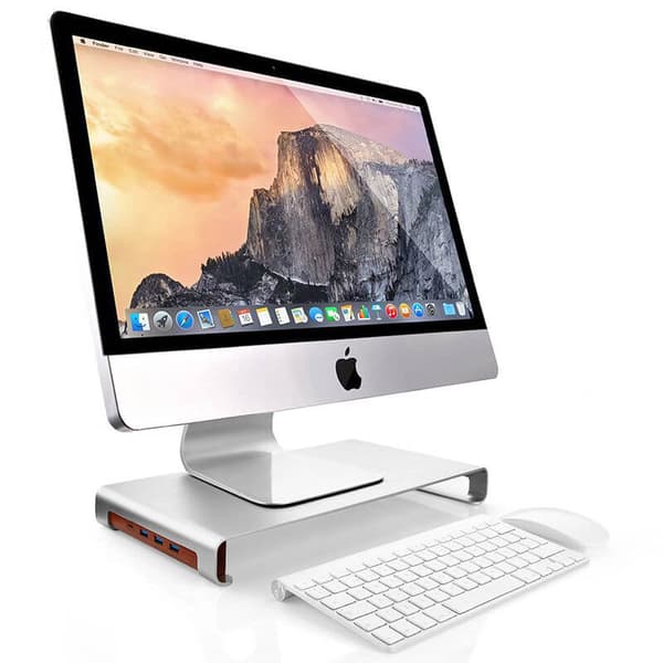 DESIRE2 Näyttöteline Riser Universal 3x USB-A, 1x Type-C, Hopea