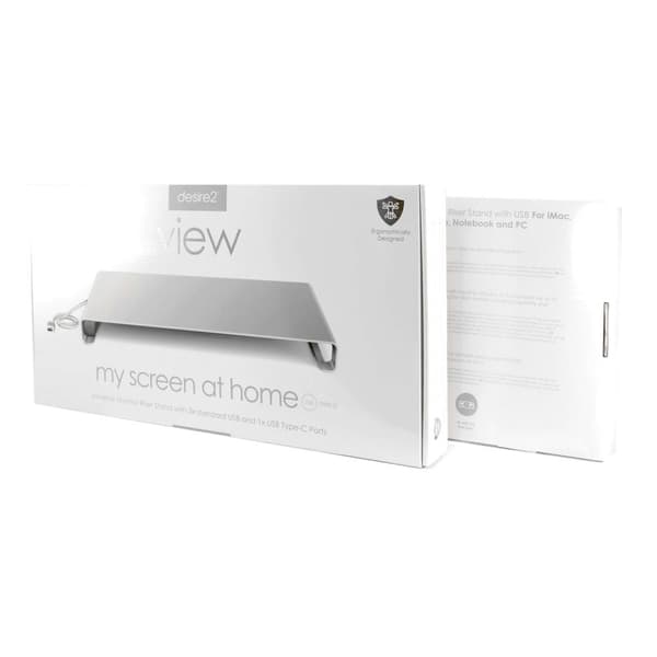 DESIRE2 Näyttöteline Riser Universal 3x USB-A, 1x Type-C, Hopea