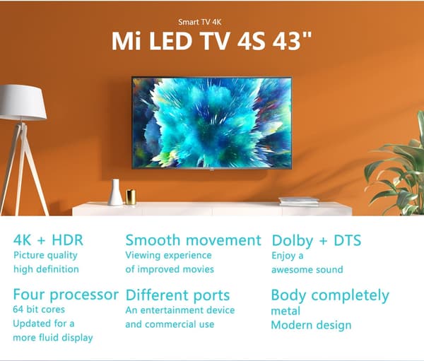 Xiaomi Mi TV 4S 43 tums röststyrning 5G WIFI bluetooth 4.2 4K HD Android Smart TV International - ES Version Support NetFlix Official Amazon PrimeVide