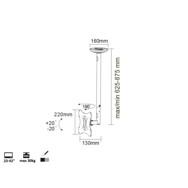 Takupphängningsfäste för TV 23-42" 50 - 85 cm 30kg Maclean MC-504A B svart