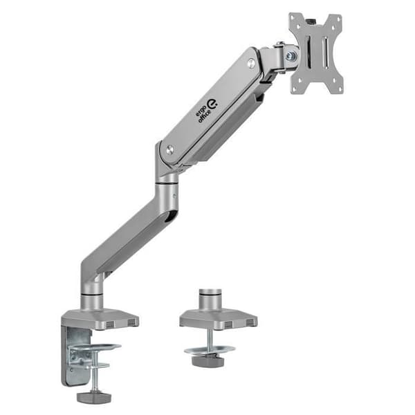 ERGO OFFICE bildskärmsstöd i aluminium med gasfjäder, dubbelarm, vesa 75x75-100x100, 17"-32" 10 kg, silver, ER-447