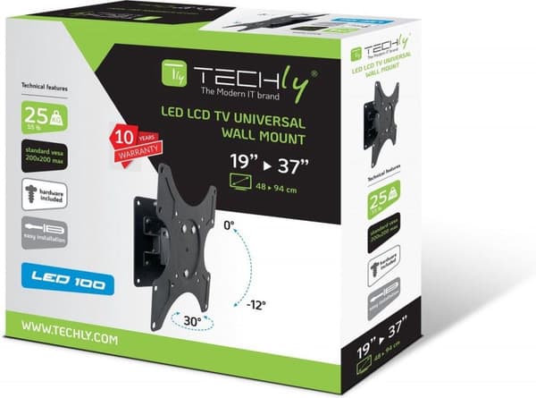 Techly 19-37" vægbeslag til LED LCD TV Tilt 1 Drejelig Sort" ICA-LCD 2900B