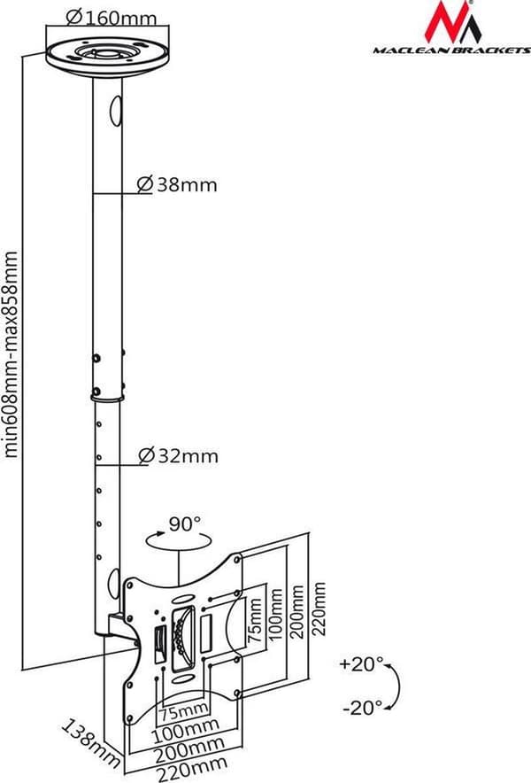 Maclean MC-504A B TV-takfäste 23-42" 50-85 cm 30kg Svart