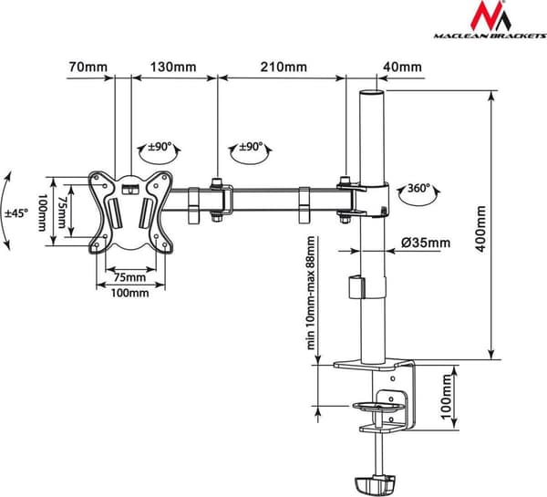 Maclean MC-690 TV-fäste 68,6 cm (27") Svart