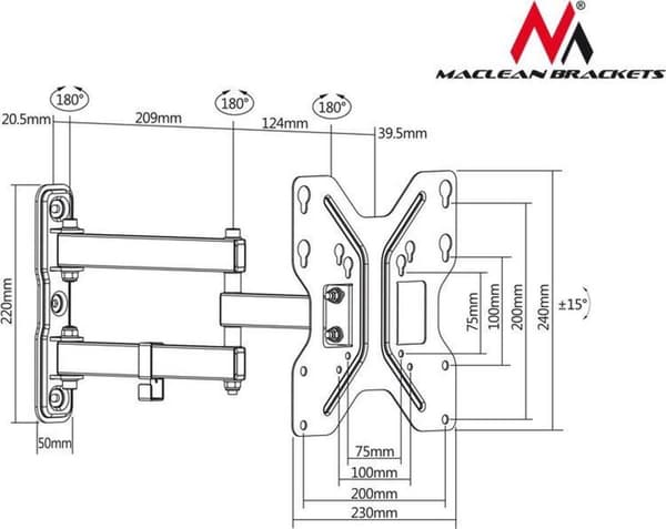Maclean MC-648 TV-fäste 106,7 cm (42") Svart