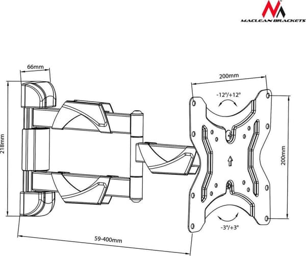 Maclean MC-742 TV-beslag 106,7 cm (55") Sort