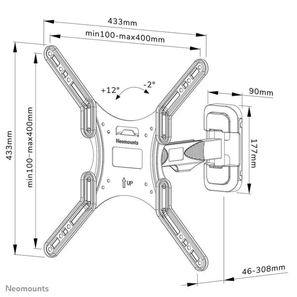 Neomounts WL40-540BL14 Full Motion -seinäteline jopa 55 tuuman mustalle näytölle