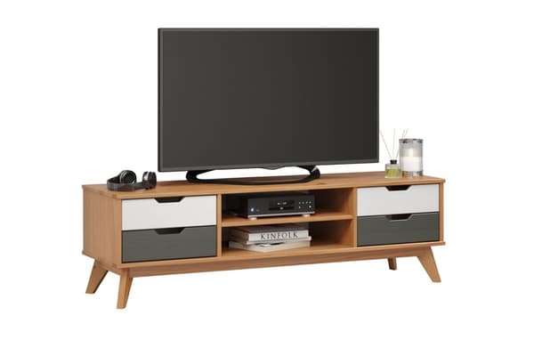 Scandik TV møbel 4 skuffer, 1 hylde honning,hvid,grå.