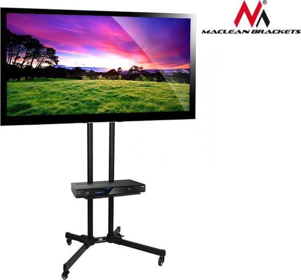 Maclean MC-661 TV-stativ med rullvagn och monteringsfäste och 2 hyllplan