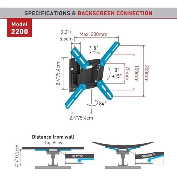 Barkan Mounting Systems 2200 Platt väggfäste 99,1 cm (39") Svart - Platta väggfästen (30 kg, 33 cm (1 1785)