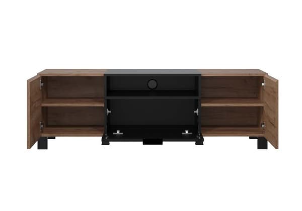 Kendo TV-bord 2 dører, 1 hylle, 1 klaffdør, eik dekor, svart matt.