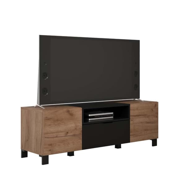 Kendo TV-bord 2 dører, 1 hylle, 1 klaffdør, eik dekor, svart matt.