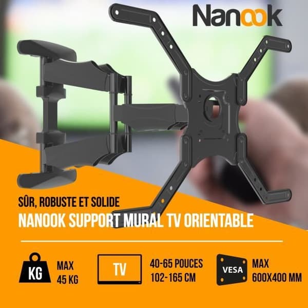 NANOOK Väggfäste vinklingsbart för TV-apparater 40-65 Tum - Vinklingsbart - Väggfäste för LCD, LED, QLED och OLED TV-apparater