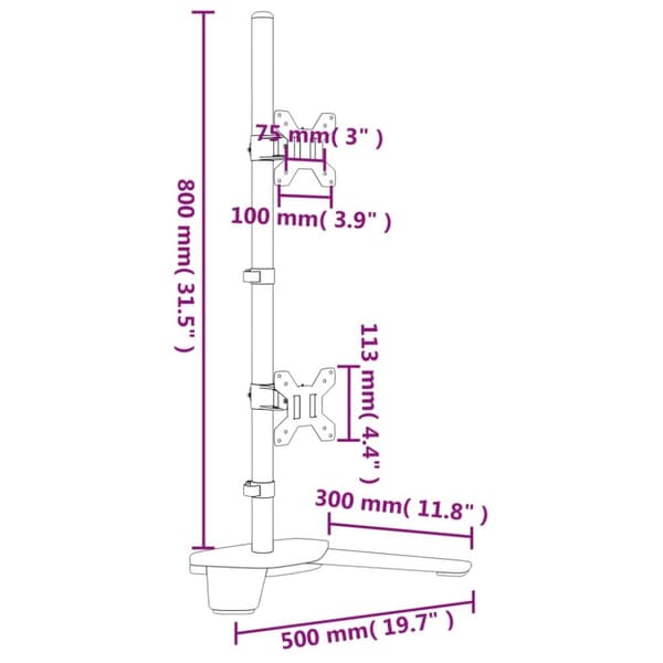 vidaXL Skärmfäste för 2 skärmar svart stål VESA 75/100 mm