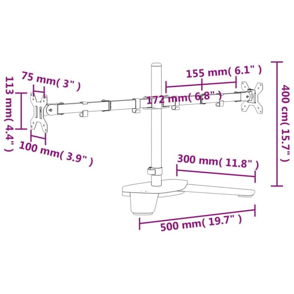 vidaXL Dobbelt skjermstativ svart stål VESA 75/100 mm