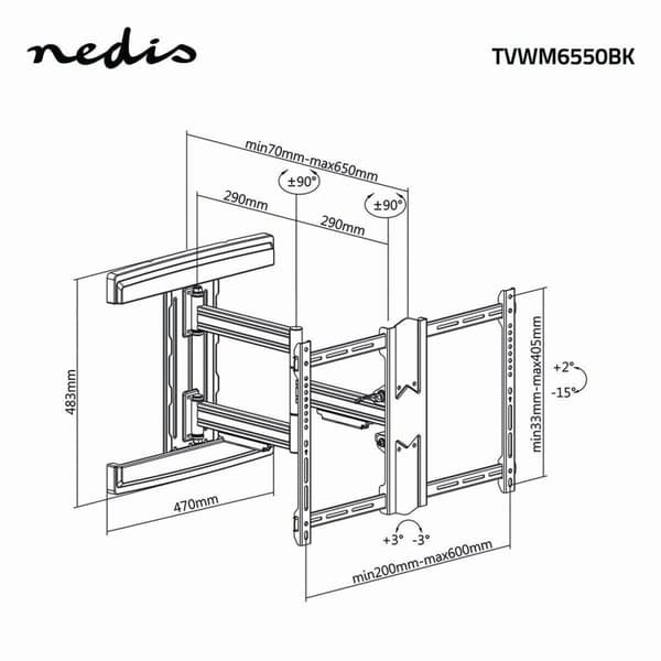 Nedis TVWM6550BK TV mounts LED / LCD / PLASMA TV / 37-80"/ Max 50kg