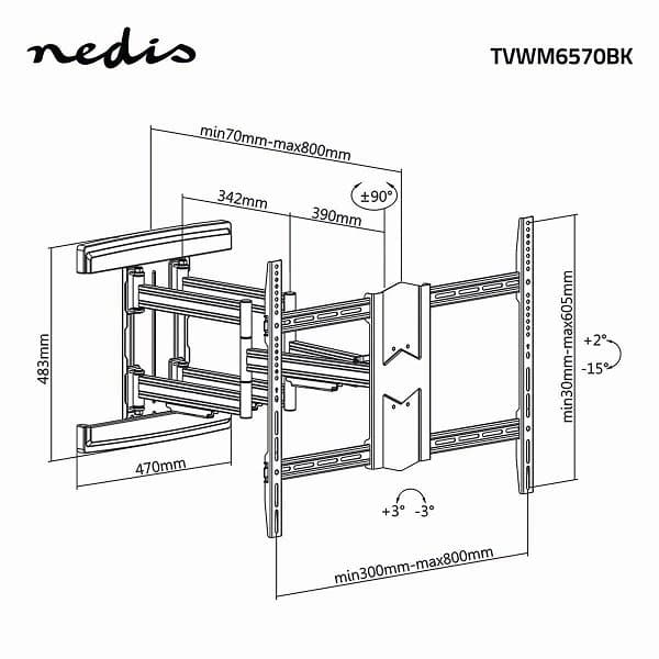 NEDIS nástěnný TV držák/ 43 - 100"/ nosnost 70 kg/ polohovatelný/ ocel/ černý