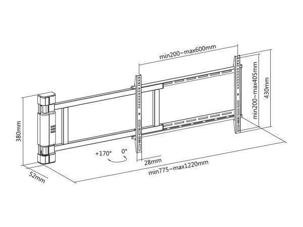 Multibrackets M Motorized Swing Mount X-Large (RF) | VESA 200x200-600x400 | Max 50kg | Black